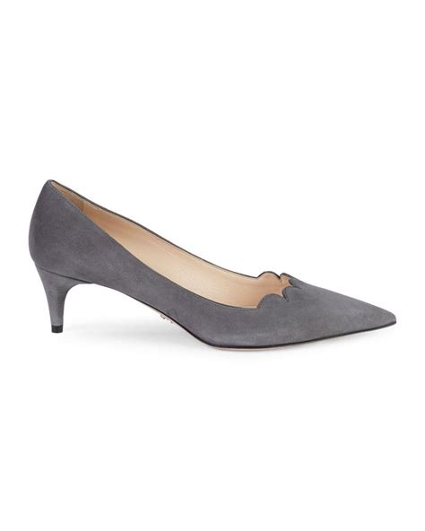 prada scalloped suede pumps|prada kitten heel pumps.